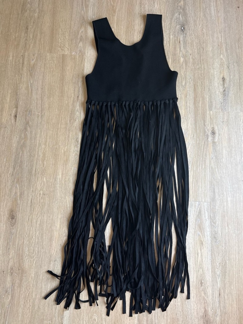 Black Long Fringe Sleeveless Top XS